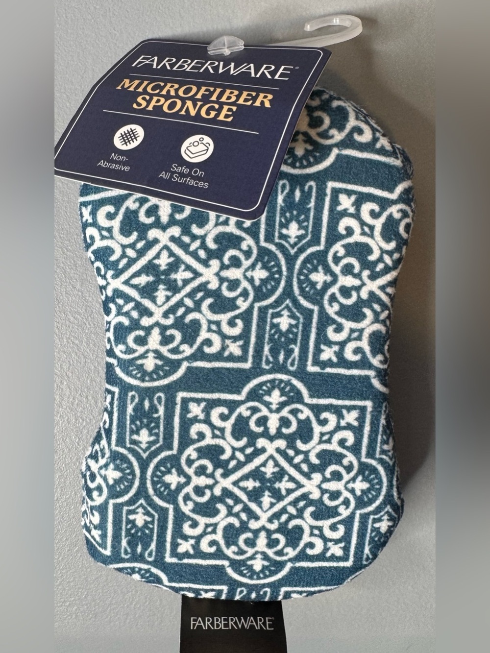 Farberware Teal and White Decorative Microfiber Cleaning Sponge non abrasive